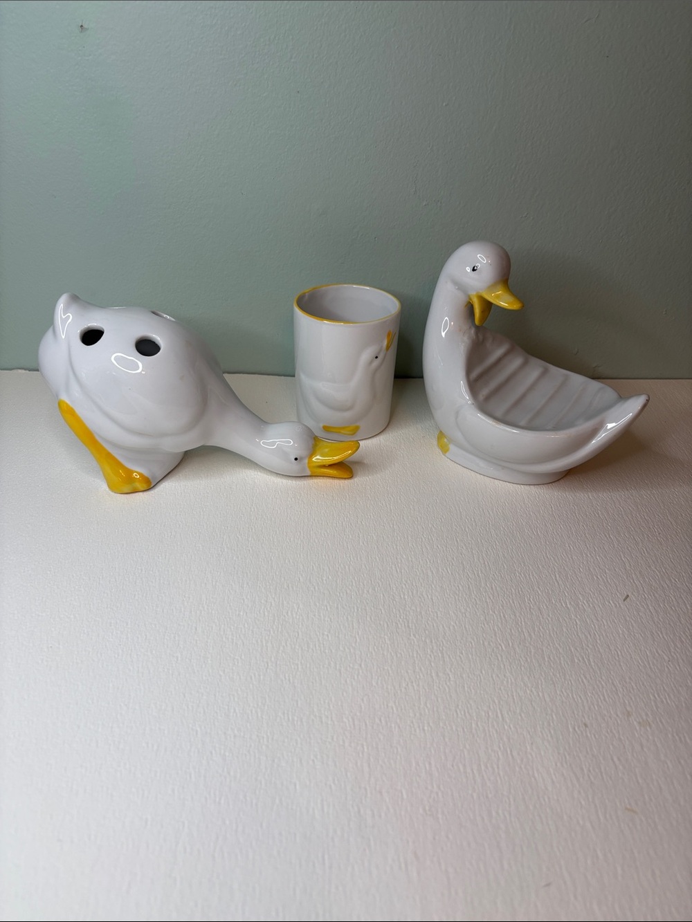 White and Yellow Ceramic Duck Bathroom Accessories